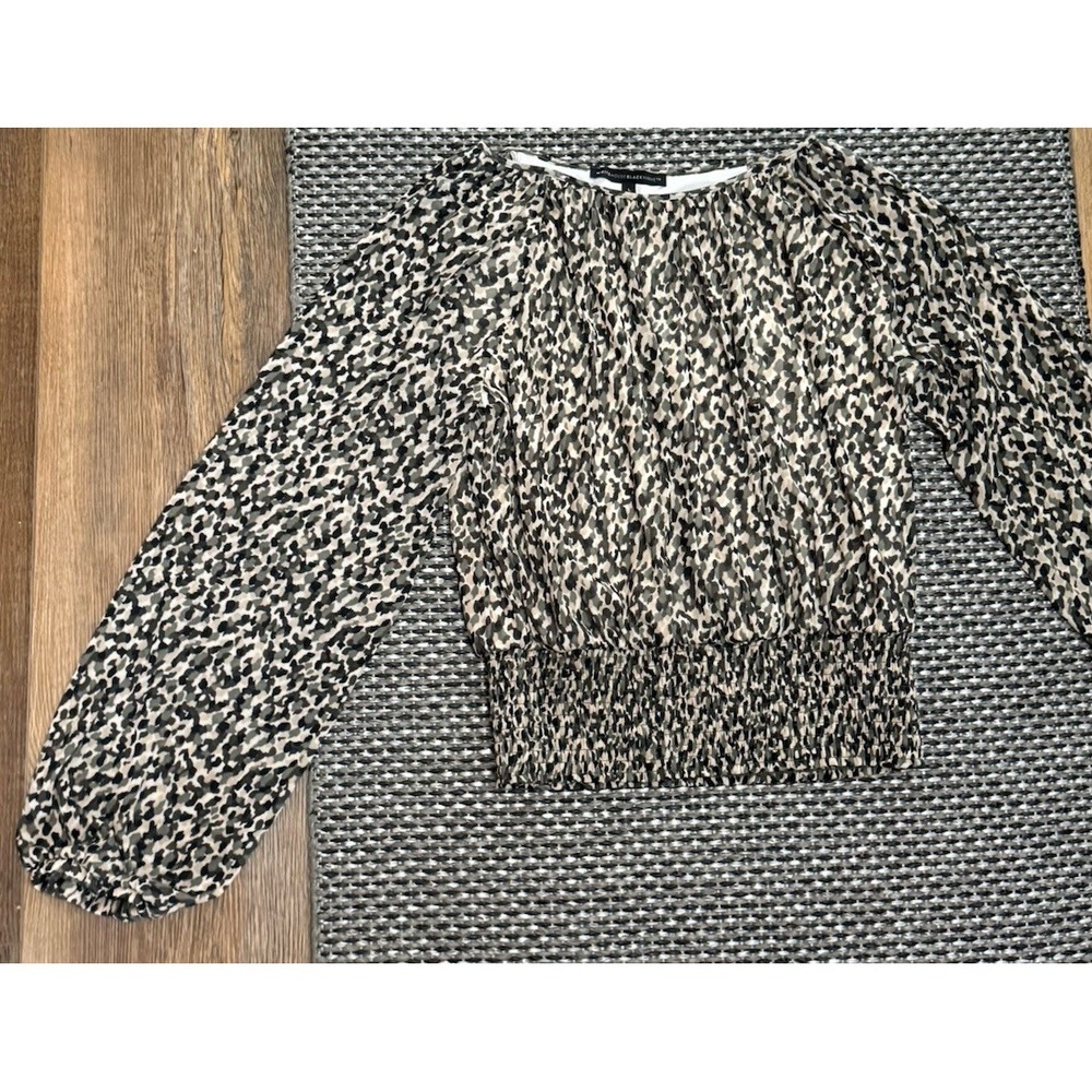 White House Black Market Smocked Waist Camouflage Lined Meshy Top Sz L - Picture 3 of 12
